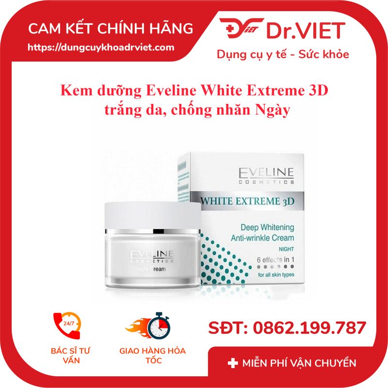 Kem dưỡng Eveline White Extreme 3D trắng da, chống nhăn Ngày 50ml