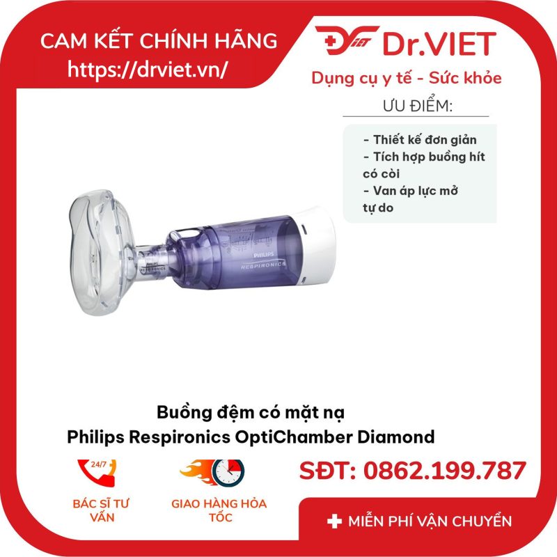 Buồng đệm khí dung có mặt nạ Philips Respironics OptiChamber Diamond 9 Buồng đệm khí dung có mặt nạ Philips Respironics OptiChamber Diamond
