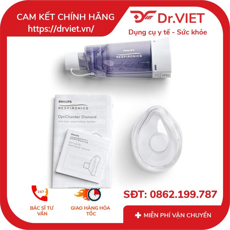Buồng đệm khí dung có mặt nạ Philips Respironics OptiChamber Diamond 14 Buồng đệm khí dung có mặt nạ Philips Respironics OptiChamber Diamond