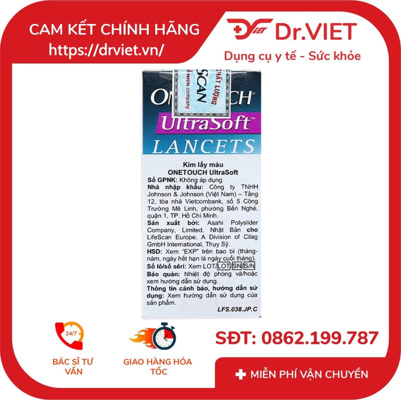 Kim lấy máu OneTouch Ultrasoft Lancets hộp 25 que 14 Kim lấy máu OneTouch Ultrasoft Lancets hộp 25 que