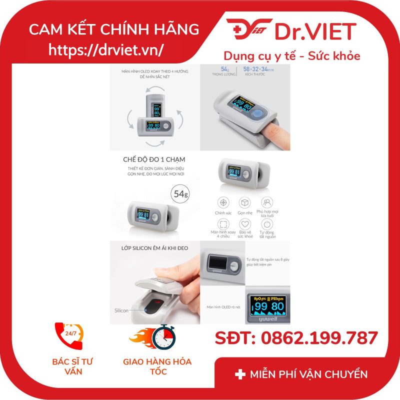 Máy đo nồng độ oxy trong máu SpO2 và nhịp tim Yuwell YX301