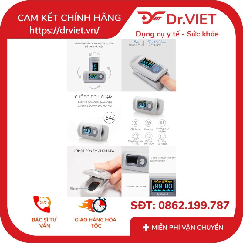 Máy đo nồng độ oxy trong máu SpO2 và nhịp tim Yuwell YX301 13 Máy đo nồng độ oxy trong máu SpO2 và nhịp tim Yuwell YX301