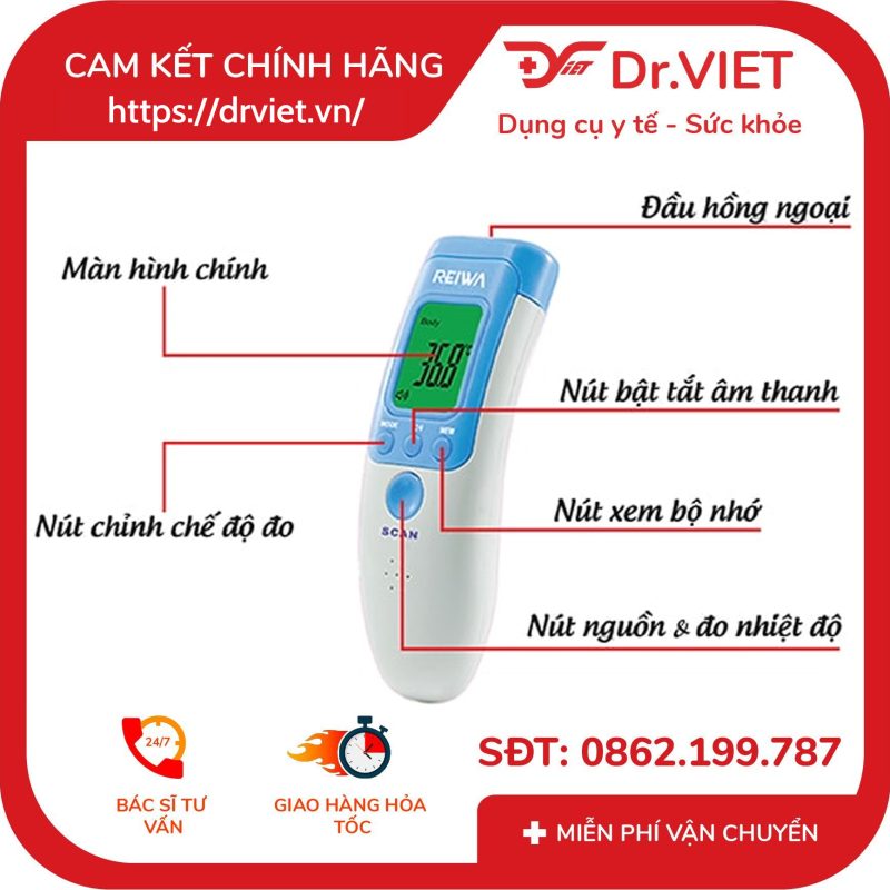 Nhiệt kế điện tử hồng ngoại Reiwa JXB-183 12 Nhiệt kế điện tử hồng ngoại Reiwa JXB-183