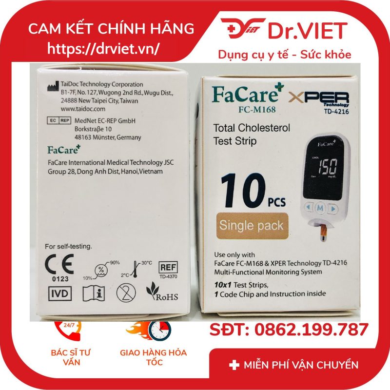 Que thử Cholesterol FaCare FC - M168 Hộp 10 que 11 Que thử Cholesterol FaCare FC - M168 Hộp 10 que