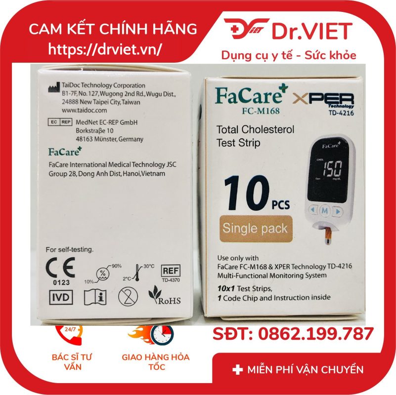 Que thử Cholesterol FaCare FC - M168 Hộp 10 que 14 Que thử Cholesterol FaCare FC - M168 Hộp 10 que