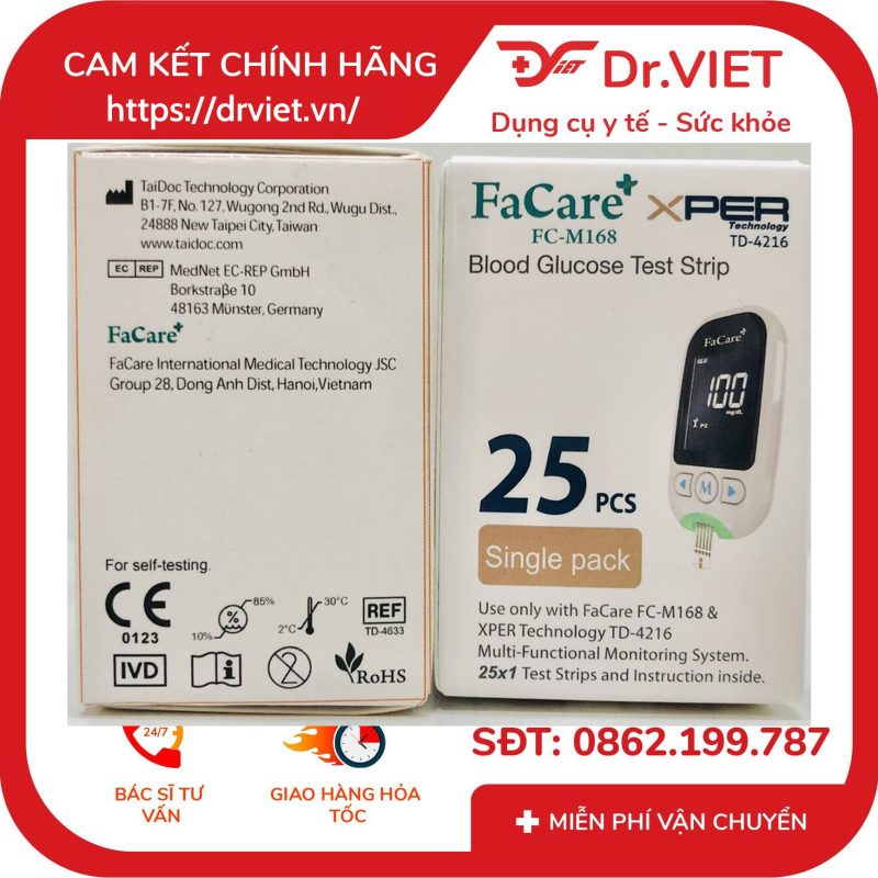 Que thử đường huyết FaCare FC M168 hộp 25 que 10 Que thử đường huyết FaCare FC M168 hộp 25 que