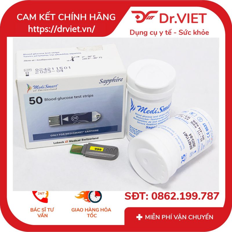 Que thử đường huyết Sapphire Hộp 50 que 10 Que thử đường huyết Sapphire Hộp 50 que
