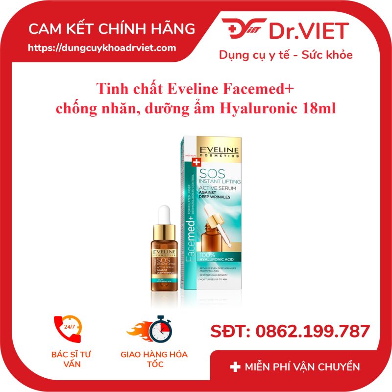 Tinh chất Eveline Facemed+ chống nhăn, dưỡng ẩm Hyaluronic 18ml