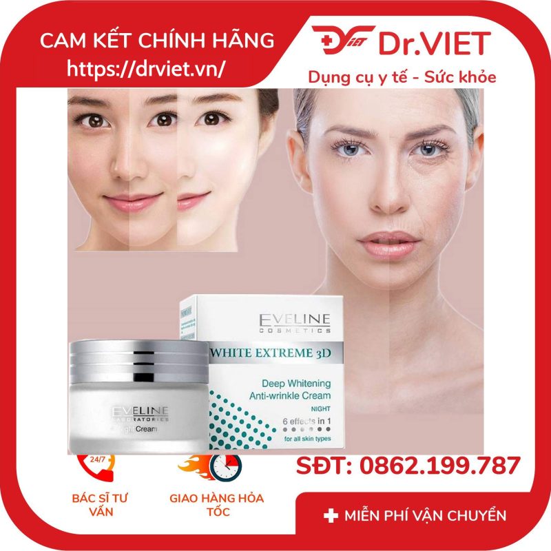 Kem Dưỡng Da Chống Nhăn Ban Đêm White Extreme 3D Eveline 10 Kem Dưỡng Da Chống Nhăn Ban Đêm White Extreme 3D Eveline