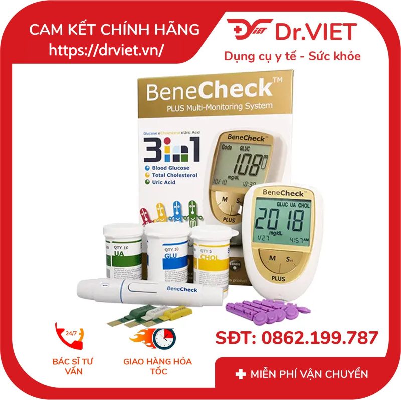 Máy đo đường huyết mỡ máu Benecheck Plus 3in1