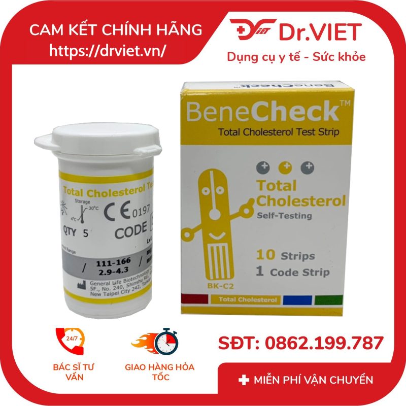 Que thử đường huyết Cholesterol Benecheck Plus 10 que 8 Que thử đường huyết Cholesterol Benecheck Plus 10 que
