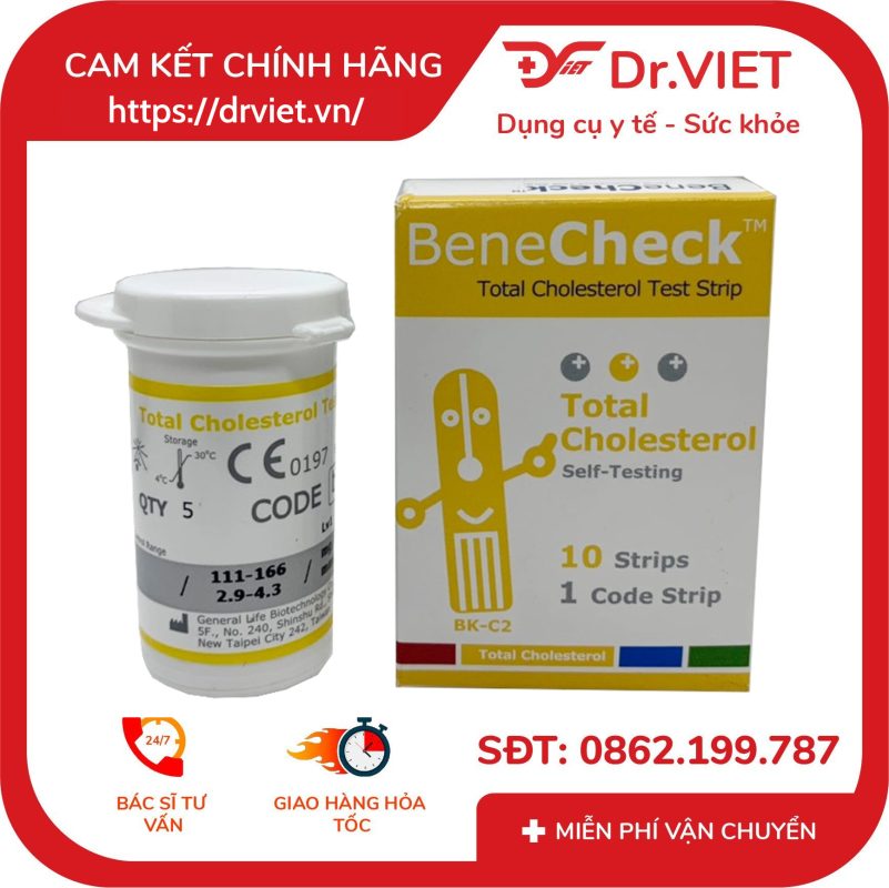 Que thử đường huyết Cholesterol Benecheck Plus 10 que 10 Que thử đường huyết Cholesterol Benecheck Plus 10 que