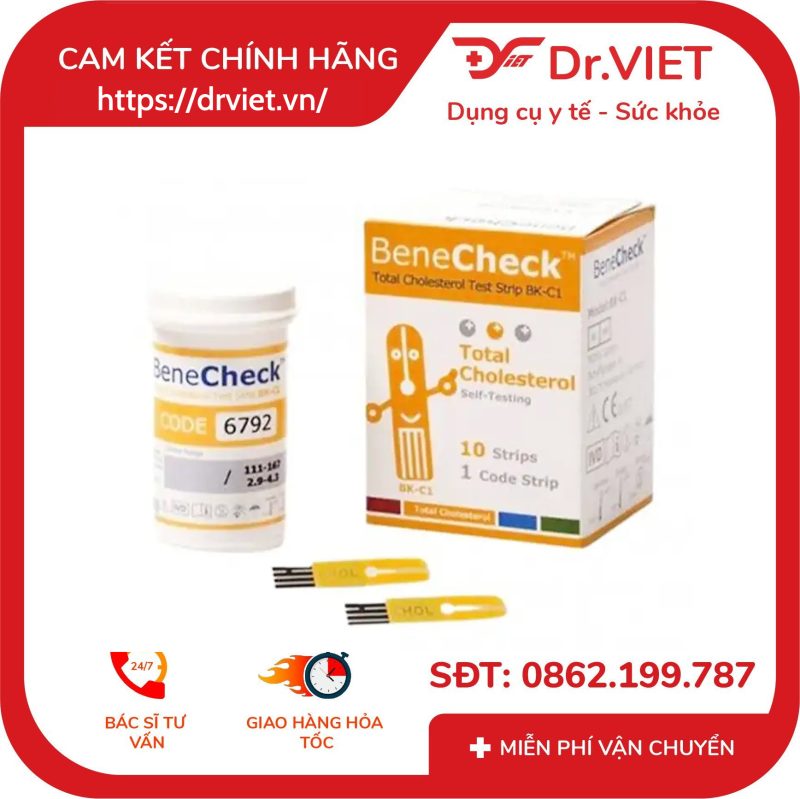 Que thử đường huyết Cholesterol Benecheck Plus 10 que