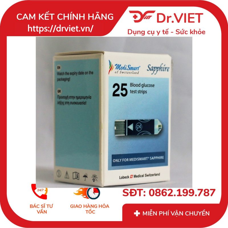 Que thử đường huyết Sapphire Hộp 25 que 10 Que thử đường huyết Sapphire Hộp 25 que