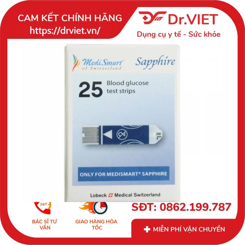 Que thử đường huyết Sapphire Hộp 25 que