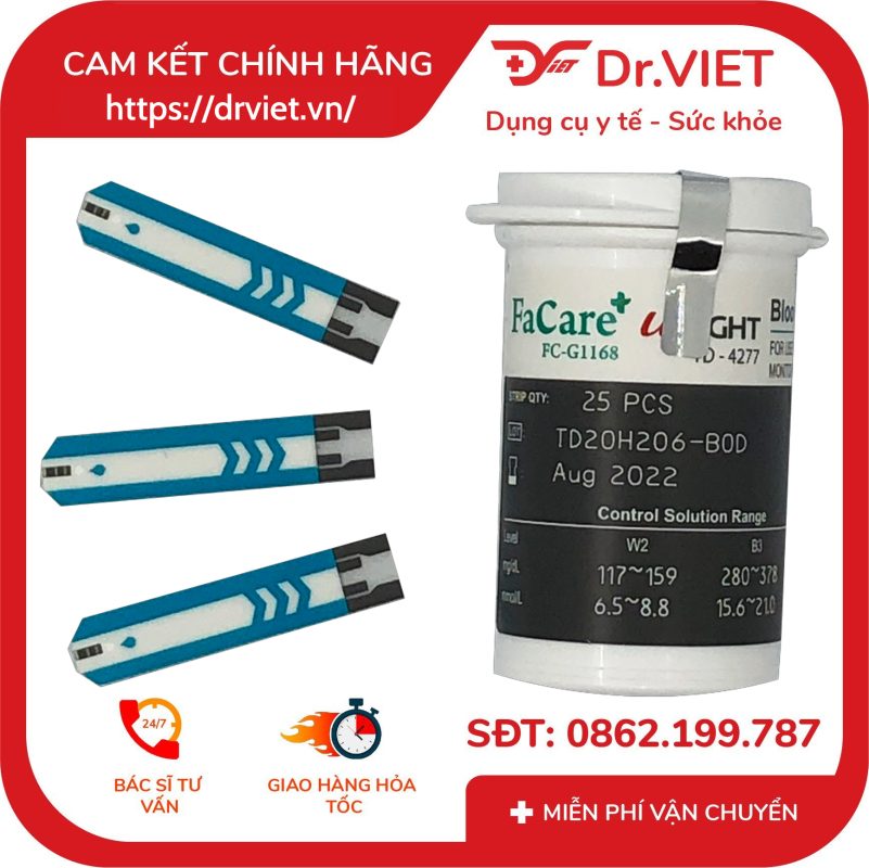 Que thử đường huyết FaCare FC-G168 Hộp 25 que 12 Que thử đường huyết FaCare FC-G168 Hộp 25 que
