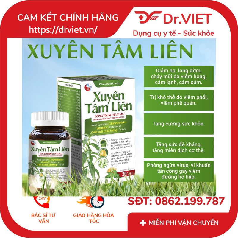 Viên uống thảo mộc Xuyên Tâm Liên Nấm Lim Xanh Đông Trùng Hạ Thảo Nano Gold