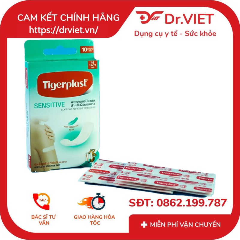 Băng cá nhân co giãn Tigerplast Sensitive 9 Băng cá nhân co giãn Tigerplast Sensitive