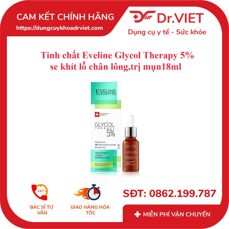 Tinh chất Eveline Glycol Therapy 5% se khít lỗ chân lông,trị mụn18ml