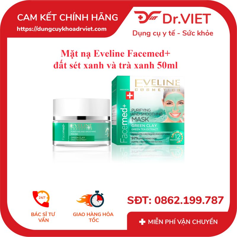 Mặt nạ Eveline Facemed+ đất sét xanh và trà xanh 50ml