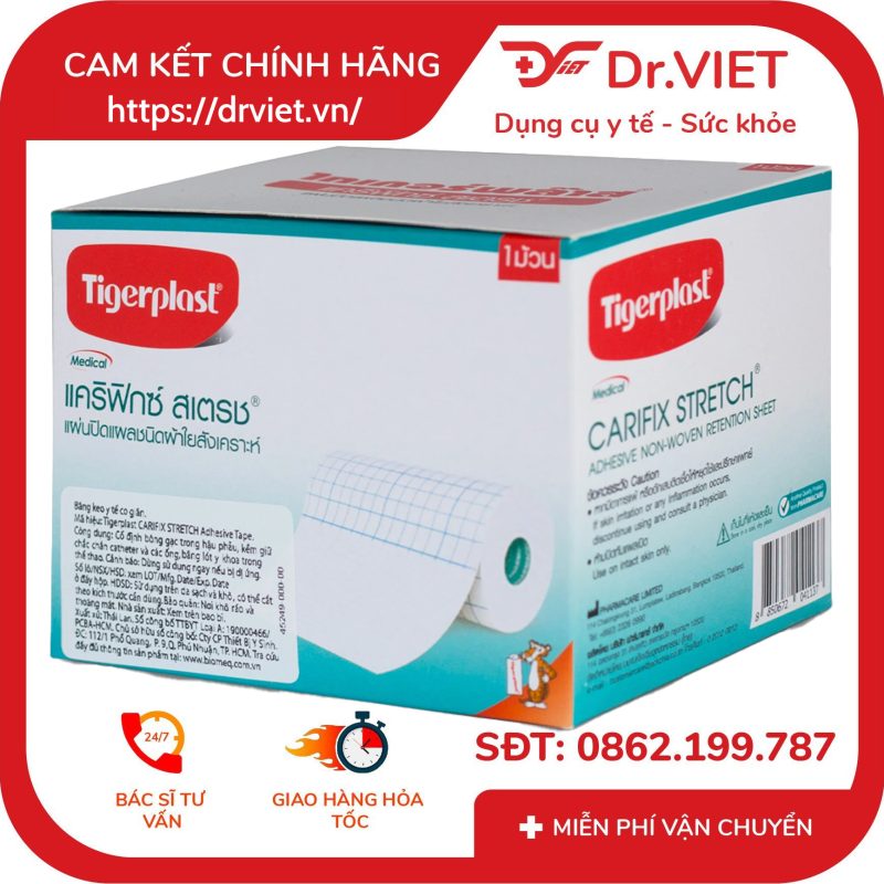 Cuộn băng keo y tế co giãn Tigerplast Carifix Stretch dán bông gạc 10 Cuộn băng keo y tế co giãn Tigerplast Carifix Stretch dán bông gạc