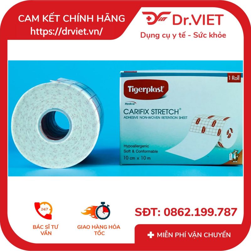 Cuộn băng keo y tế co giãn Tigerplast Carifix Stretch dán bông gạc 9 Cuộn băng keo y tế co giãn Tigerplast Carifix Stretch dán bông gạc