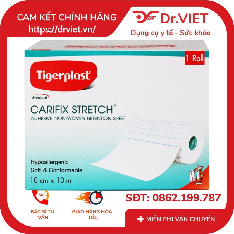 Cuộn băng keo y tế co giãn Tigerplast Carifix Stretch dán bông gạc