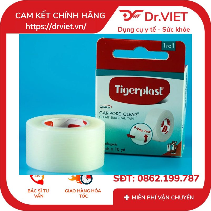 Cuộn băng keo y tế nhựa Tigerplast Caripore Clear dán bông gạc và băng lót 12 Cuộn băng keo y tế nhựa Tigerplast Caripore Clear dán bông gạc và băng lót