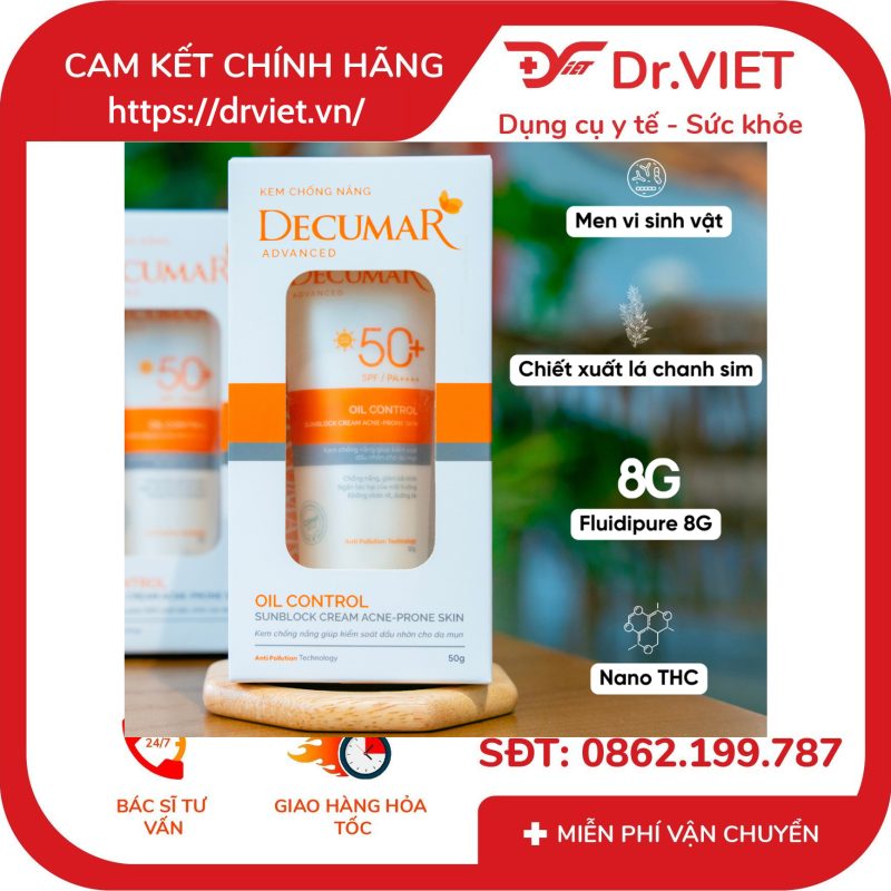 Alternative view of Kem Chống Nắng Decumar Advanced kiềm dầu ngừa mụn 50g