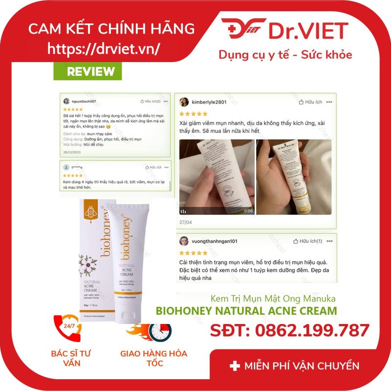 Alternative view of Kem trị mụn Manuka Biohoney Natural Acne Cream 50g