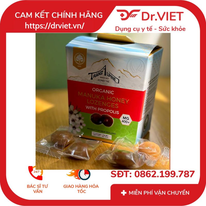 Kẹo Ngậm Trị Ho Đau Họng Organic Manuka Honey Lozenges MG250+