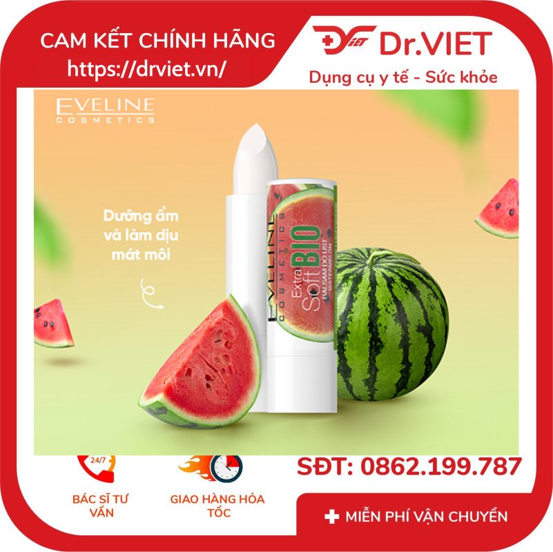 Son dưỡng Eveline Extra Soft Bio hương dưa hấu 4g 14 Son dưỡng Eveline Extra Soft Bio hương dưa hấu 4g