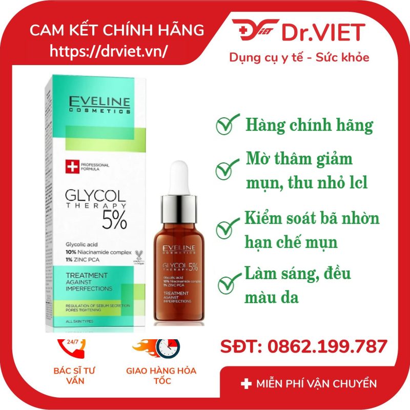 Tinh chất Eveline Glycol Therapy 5% se khít lỗ chân lông ngừa mụn 18ml