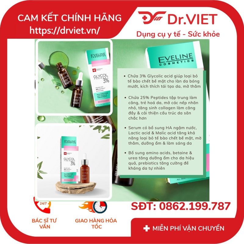 Tinh chất Eveline Glycol Therapy 3% chống nhăn da 18ml