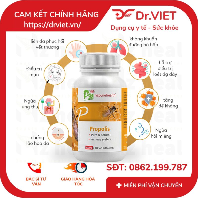 Viên Uống Keo Ong Tăng Đề Kháng Propolis NzPureHealth 100 Viên 9 Viên Uống Keo Ong Tăng Đề Kháng Propolis NzPureHealth 100 Viên
