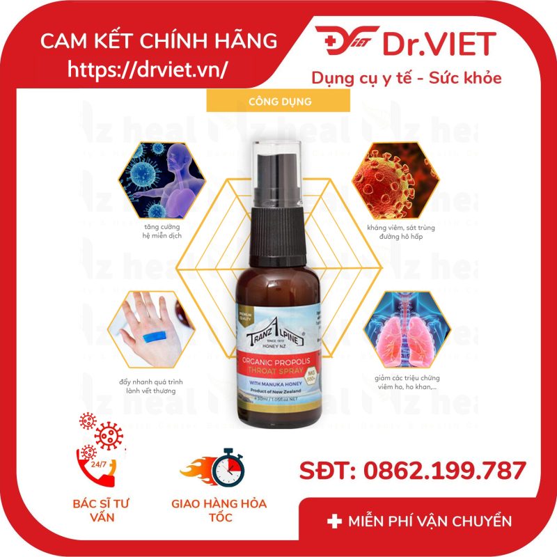 Xịt họng keo ong Organic Propolis Throat Spray 30ml 9 Xịt họng keo ong Organic Propolis Throat Spray 30ml
