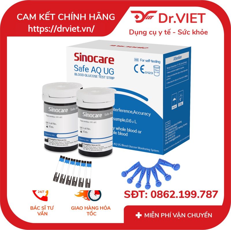 Hộp 50 que thử đường huyết và 50 kim chích máu cho máy Sinocare Safe AQ UG