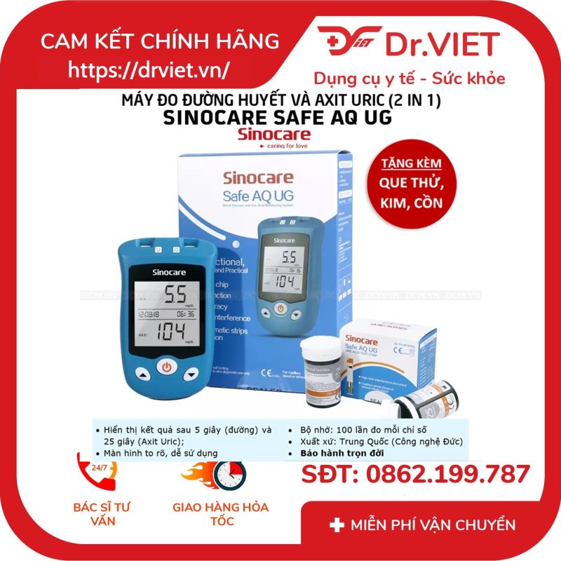 Hộp 50 que thử đường huyết và 50 kim chích máu cho máy Sinocare Safe AQ UG 12 Hộp 50 que thử đường huyết và 50 kim chích máu cho máy Sinocare Safe AQ UG