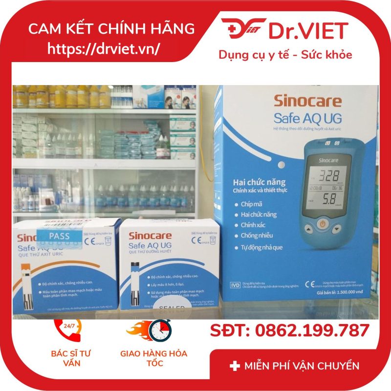 Hộp 50 que thử đường huyết và 50 kim chích máu cho máy Sinocare Safe AQ UG 10 Hộp 50 que thử đường huyết và 50 kim chích máu cho máy Sinocare Safe AQ UG
