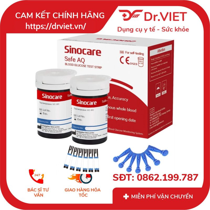Bộ 50 Que và 50 Kim Thử Đường Huyết cho máy Sinocare Safe AQ Smart