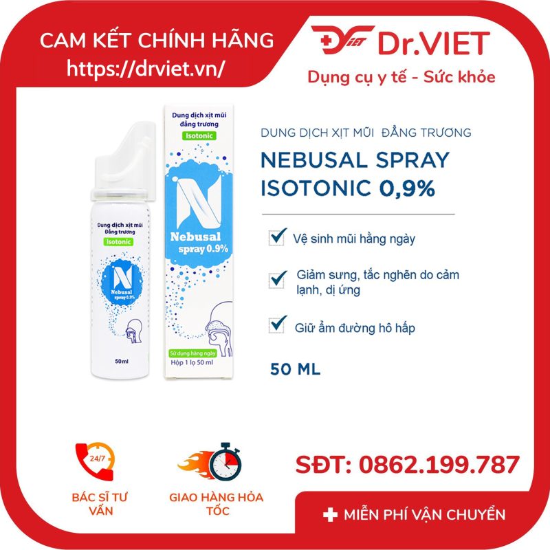 Dung dịch nước biển xịt mũi Nebusal spray 0.9% chai 50ml 10 Dung dịch nước biển xịt mũi Nebusal spray 0.9% chai 50ml