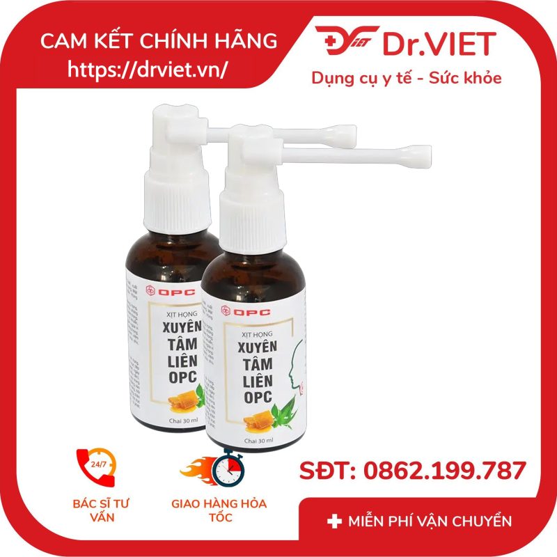 Xịt họng Xuyên tâm liên OPC 30ml Hỗ trợ giảm ho viêm họng