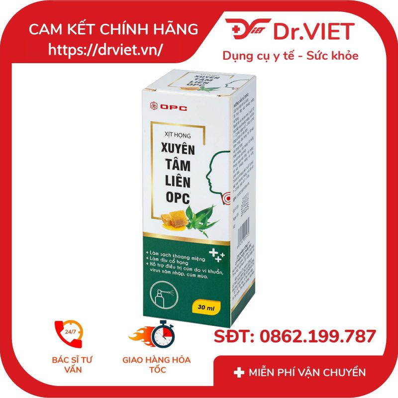 Xịt họng Xuyên tâm liên OPC 30ml Hỗ trợ giảm ho viêm họng
