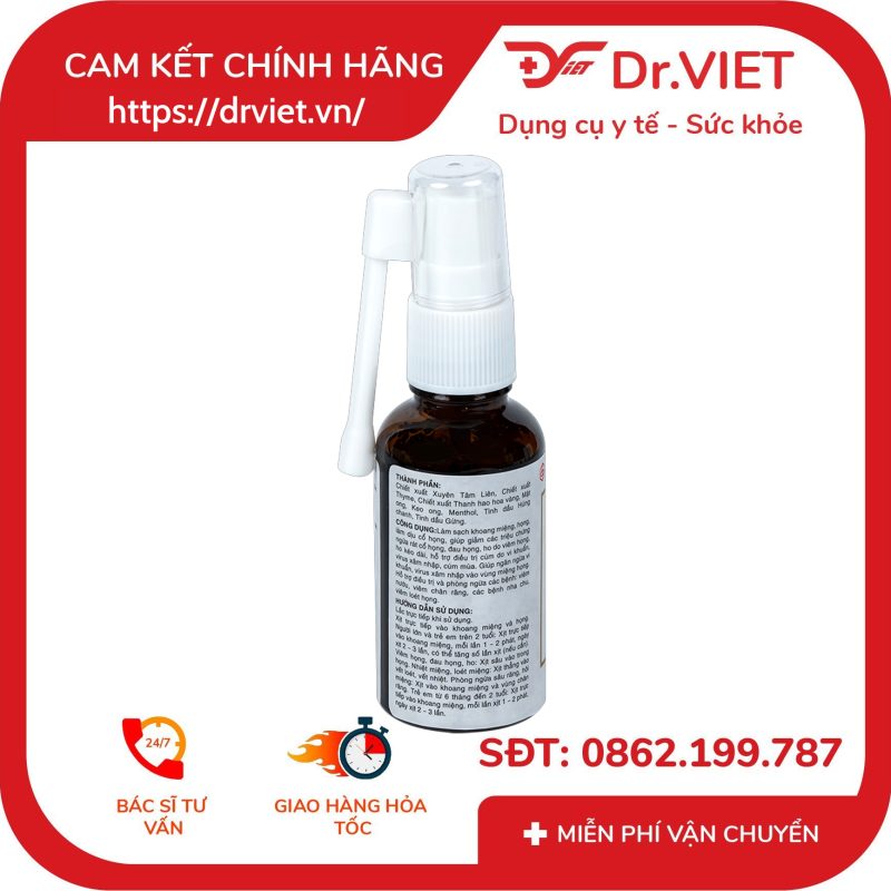 Xịt họng Xuyên tâm liên OPC 30ml Hỗ trợ giảm ho viêm họng