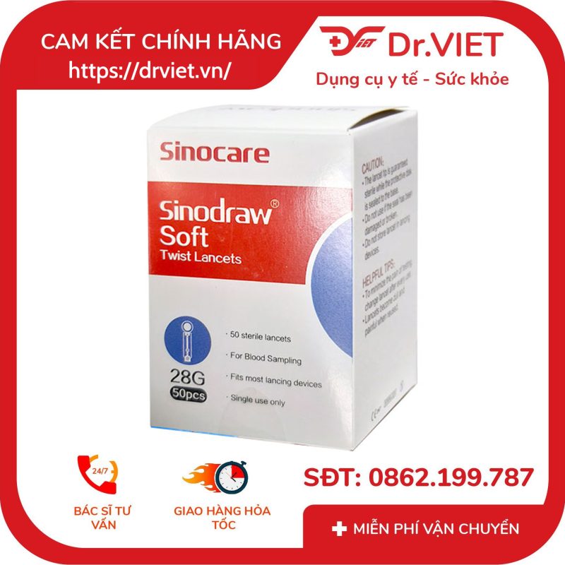 Kim lấy máu Sinocare Sinodraw Soft 28G hộp 50 que 10 Kim lấy máu Sinocare Sinodraw Soft 28G hộp 50 que