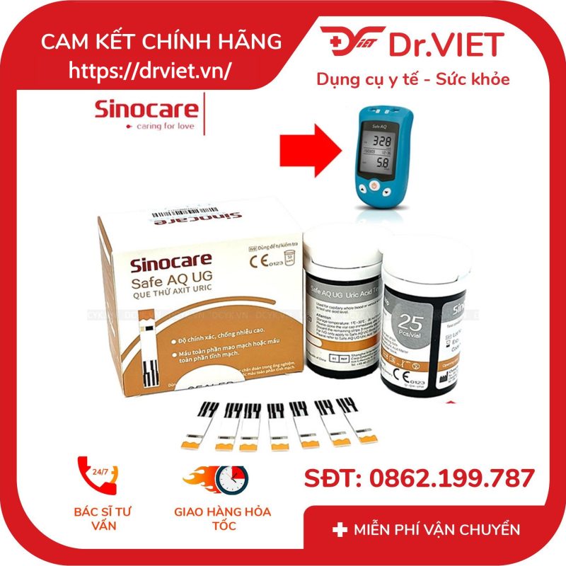 Hộp 50 que thử Axit Uric máy Sinocare Safe AQ UG