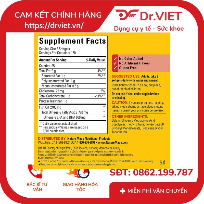 Alternative view of Dầu cá Omega 3 fish oil 1200mg Nature Made 300 viên