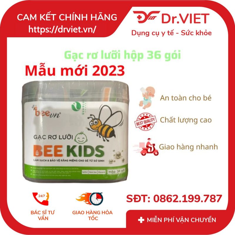 Gạc rơ lưỡi Bee Kids hộp 36 gói cho bé
