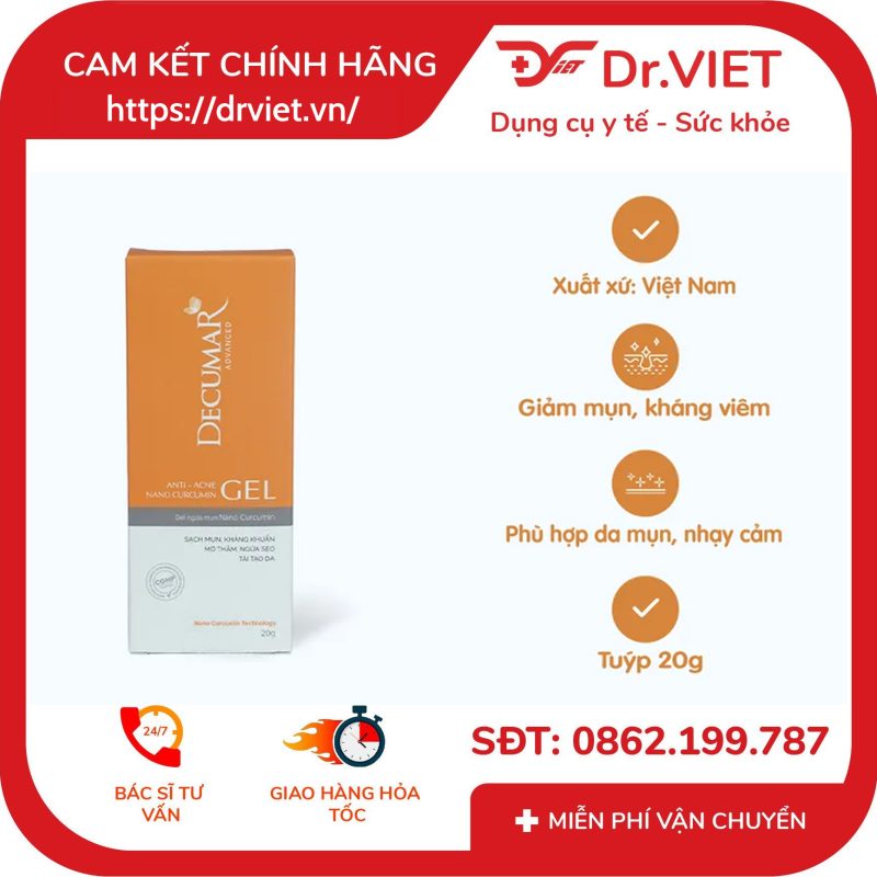 Gel ngừa mụn Nano Curcumin Decumar Advanced 20g