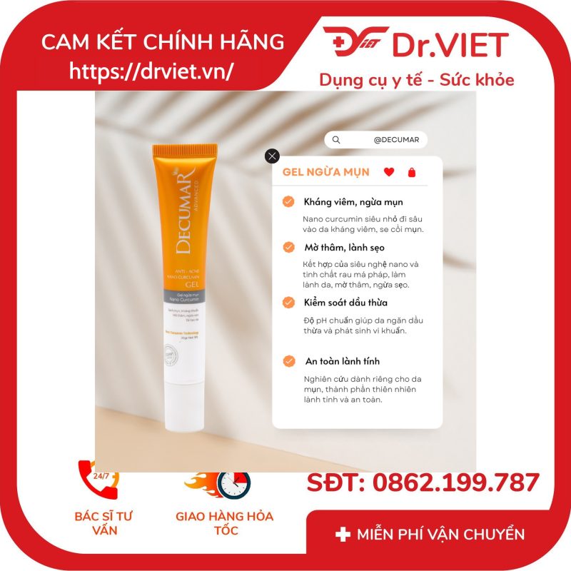 Gel ngừa mụn Nano Curcumin Decumar Advanced 20g